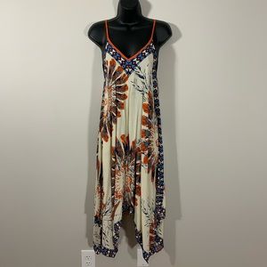 Beautiful orange/blue feather flower summer dress.